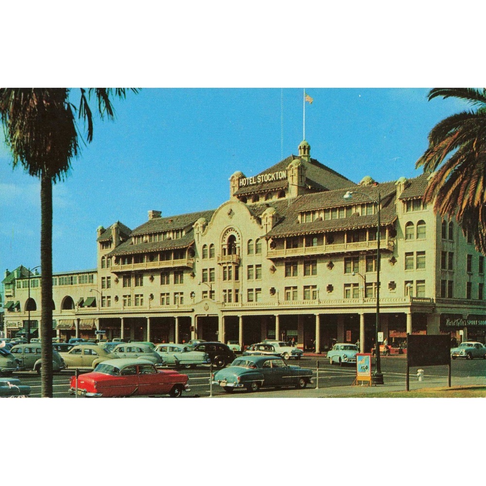 Vintage Hotel Stockton California Postcard Max Mahan Photo Mid-Century Chrome